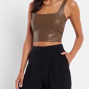 Express body contour faux leather crop top brown size large